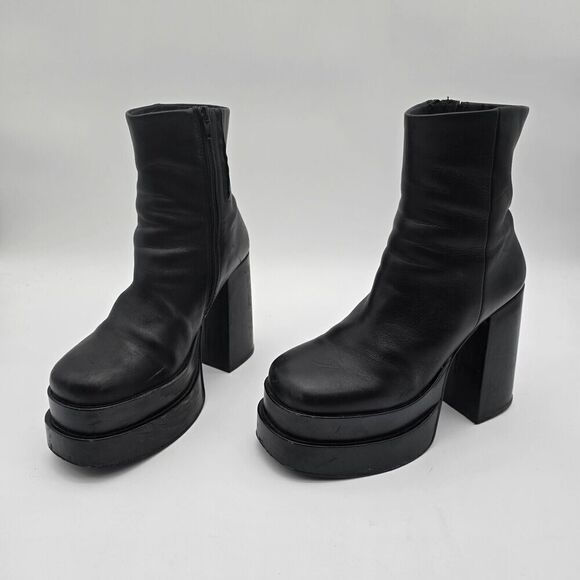 Steve Madden Boots 10 Black Cobra Platform Combat Zip Chelsea Square Heel Chunky - Picture 4 of 9